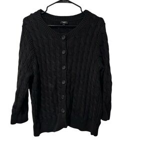 Talbots Classic Black Cable Knit Cardigan Size 1X Button up